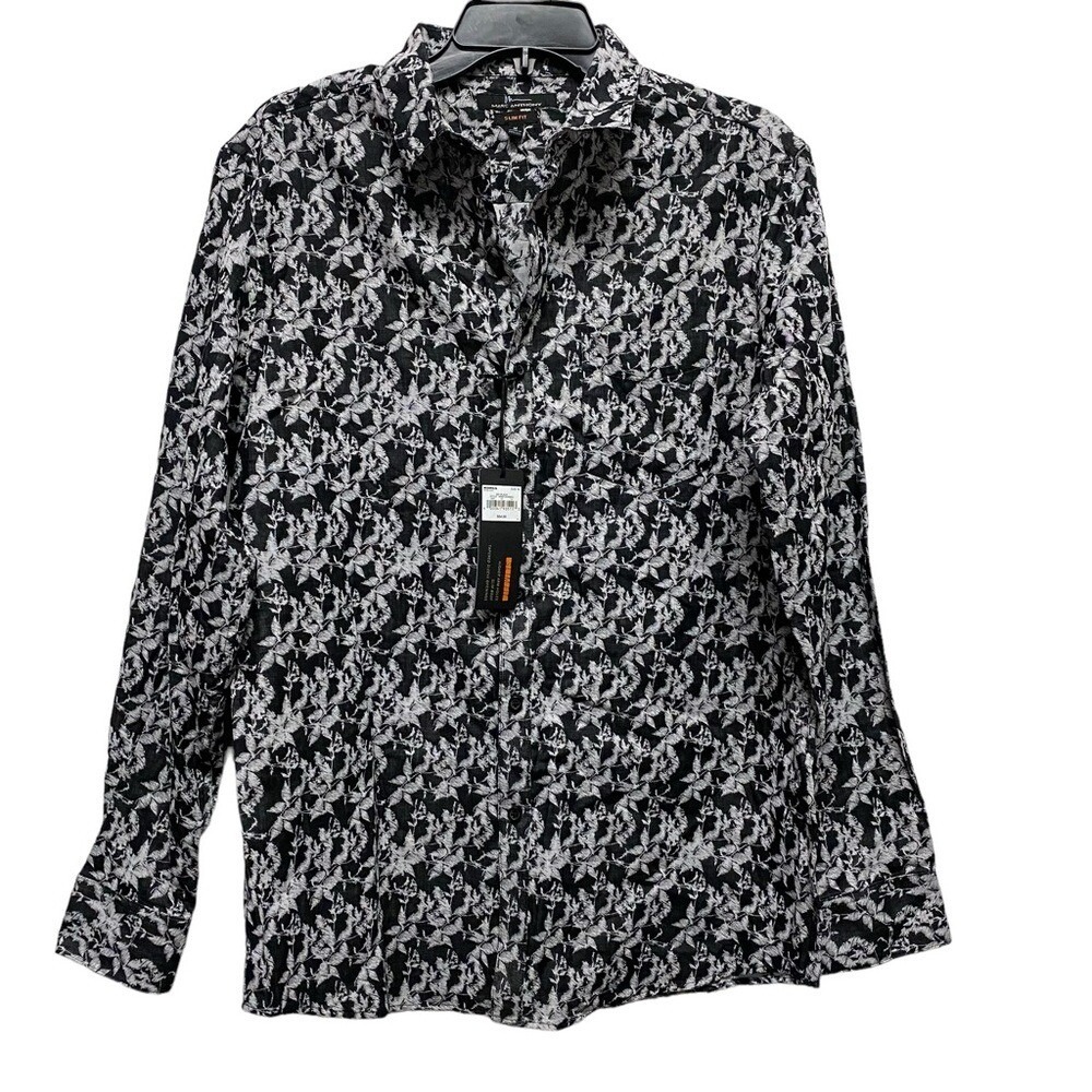 MARC FISHER Men's Med Floral Button Down Slim Fit Shirt Long Sleeve Polo Pocket
